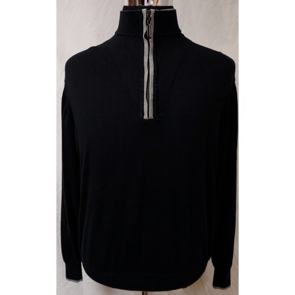 Luchiano Visconti Mens Large Black Silk Blend Double 1/2 Zip Pullover Sweater - Picture 2 of 9